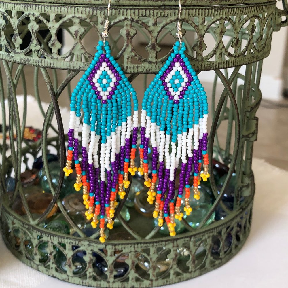 Handmade Beaded Bohemian Earrings Multicolored NEW